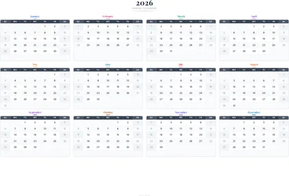 2026 One-Page Calendar thumbnail