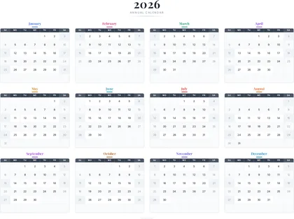 2026 One-Page Calendar thumbnail