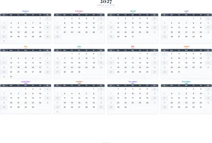 2027 One-Page Calendar thumbnail