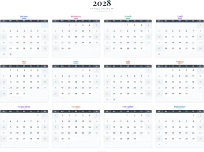 2028 One-Page Calendar thumbnail
