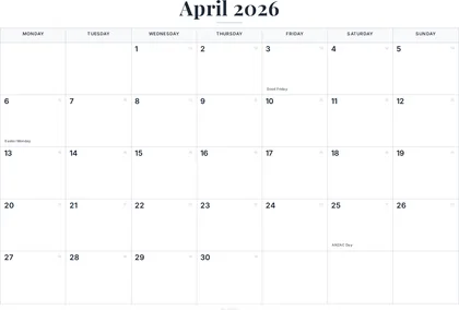 April 2026 Calendar thumbnail