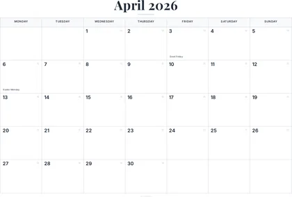 April 2026 Calendar thumbnail