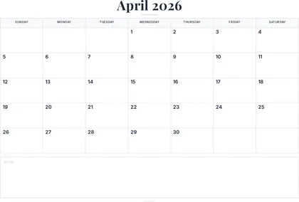 April 2026 Calendar thumbnail