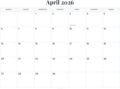 April 2026 Calendar thumbnail