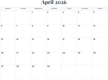 April 2026 Calendar thumbnail