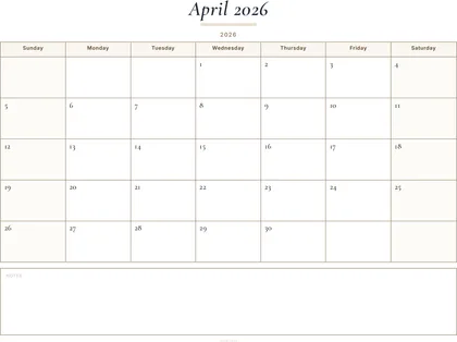 April 2026 Calendar thumbnail