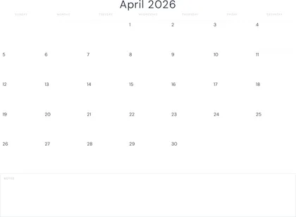 April 2026 Calendar thumbnail