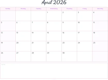 April 2026 Calendar thumbnail