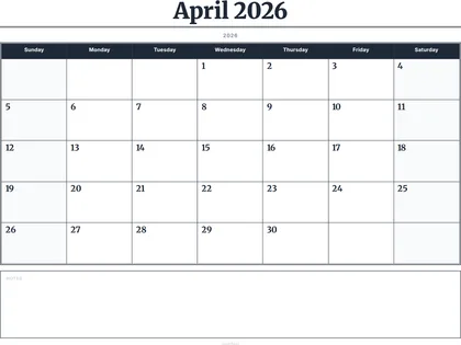 April 2026 Calendar thumbnail