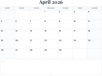 April 2026 Calendar thumbnail