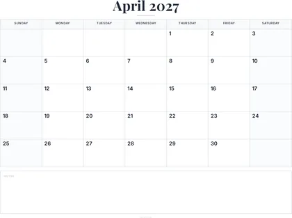 April 2027 Calendar thumbnail