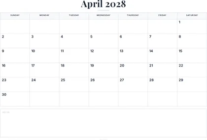 April 2028 Calendar thumbnail