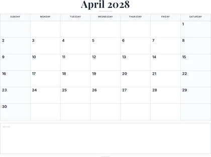 April 2028 Calendar thumbnail