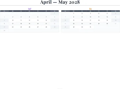 April–May 2028 Calendar thumbnail