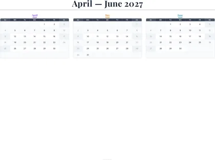 April–June 2027 Calendar thumbnail