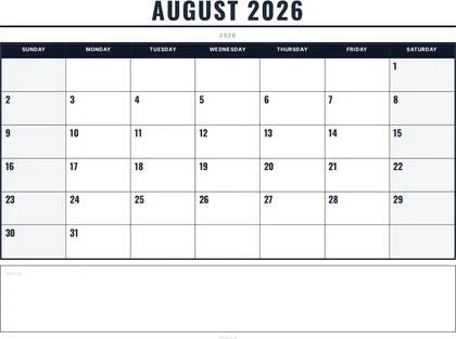 August 2026 Calendar thumbnail
