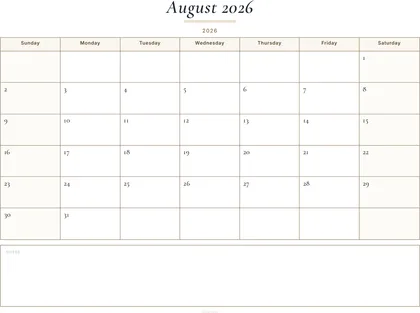 August 2026 Calendar thumbnail