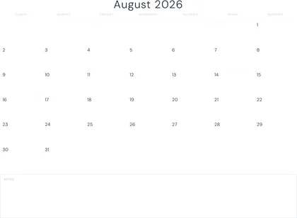 August 2026 Calendar thumbnail