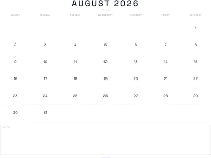 August 2026 Calendar thumbnail