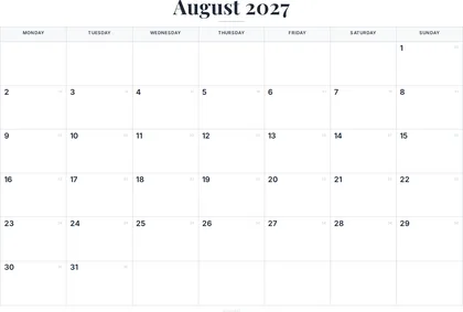 August 2027 Calendar thumbnail