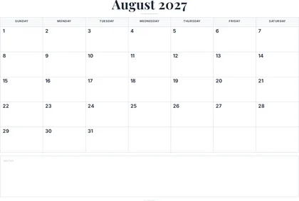 August 2027 Calendar thumbnail