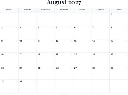 August 2027 Calendar thumbnail
