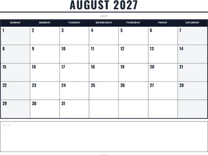 August 2027 Calendar thumbnail