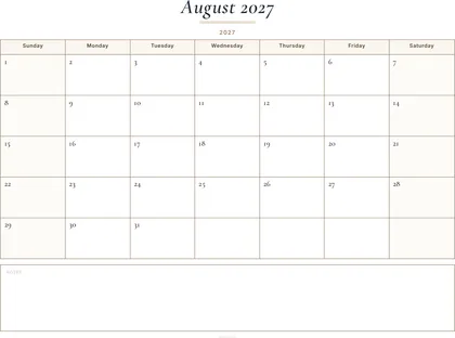 August 2027 Calendar thumbnail