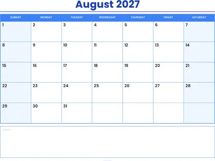 August 2027 Calendar thumbnail