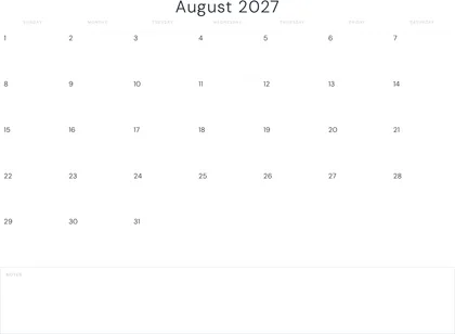 August 2027 Calendar thumbnail