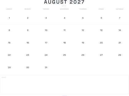 August 2027 Calendar thumbnail
