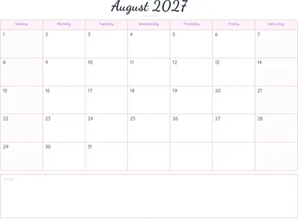 August 2027 Calendar thumbnail