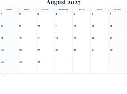 August 2027 Calendar thumbnail