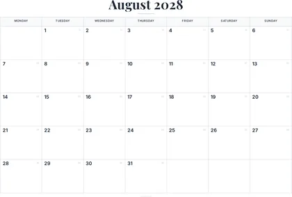 August 2028 Calendar thumbnail
