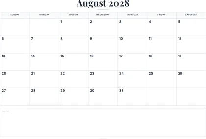 August 2028 Calendar thumbnail