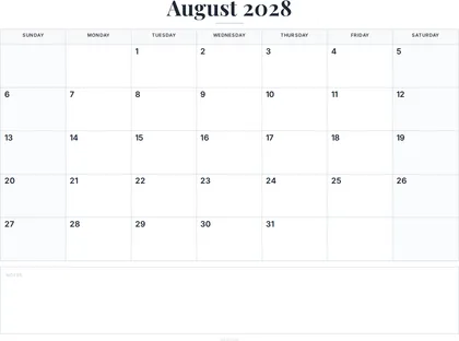 August 2028 Calendar thumbnail