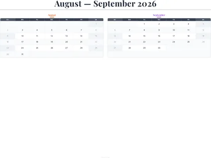 August–September 2026 Calendar thumbnail