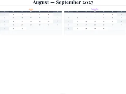 August–September 2027 Calendar thumbnail