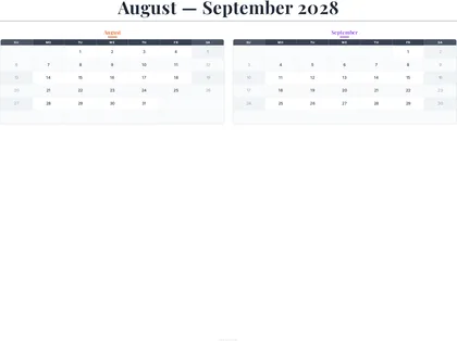 August–September 2028 Calendar thumbnail