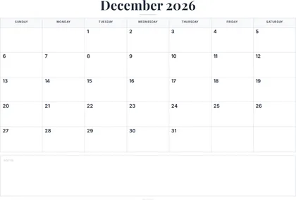 December 2026 Calendar thumbnail