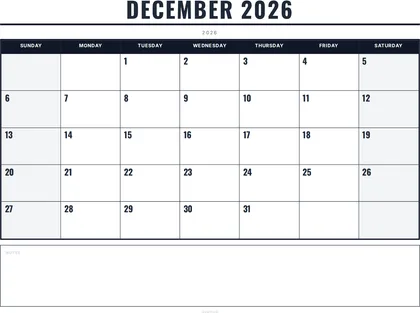 December 2026 Calendar thumbnail
