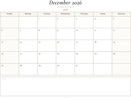 December 2026 Calendar thumbnail