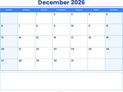 December 2026 Calendar thumbnail