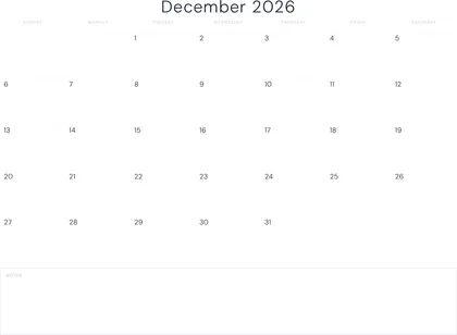 December 2026 Calendar thumbnail