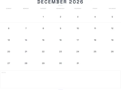 December 2026 Calendar thumbnail