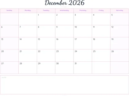 December 2026 Calendar thumbnail