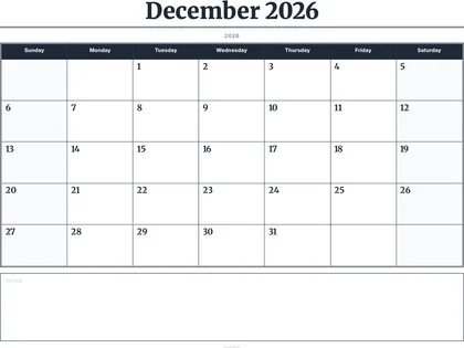 December 2026 Calendar thumbnail