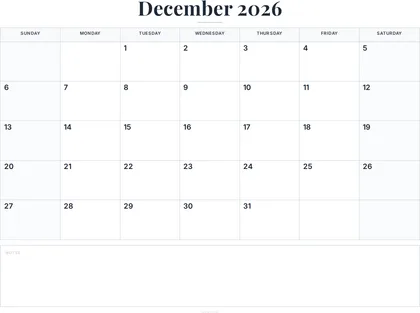 December 2026 Calendar thumbnail