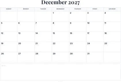 December 2027 Calendar thumbnail