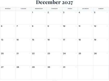 December 2027 Calendar thumbnail